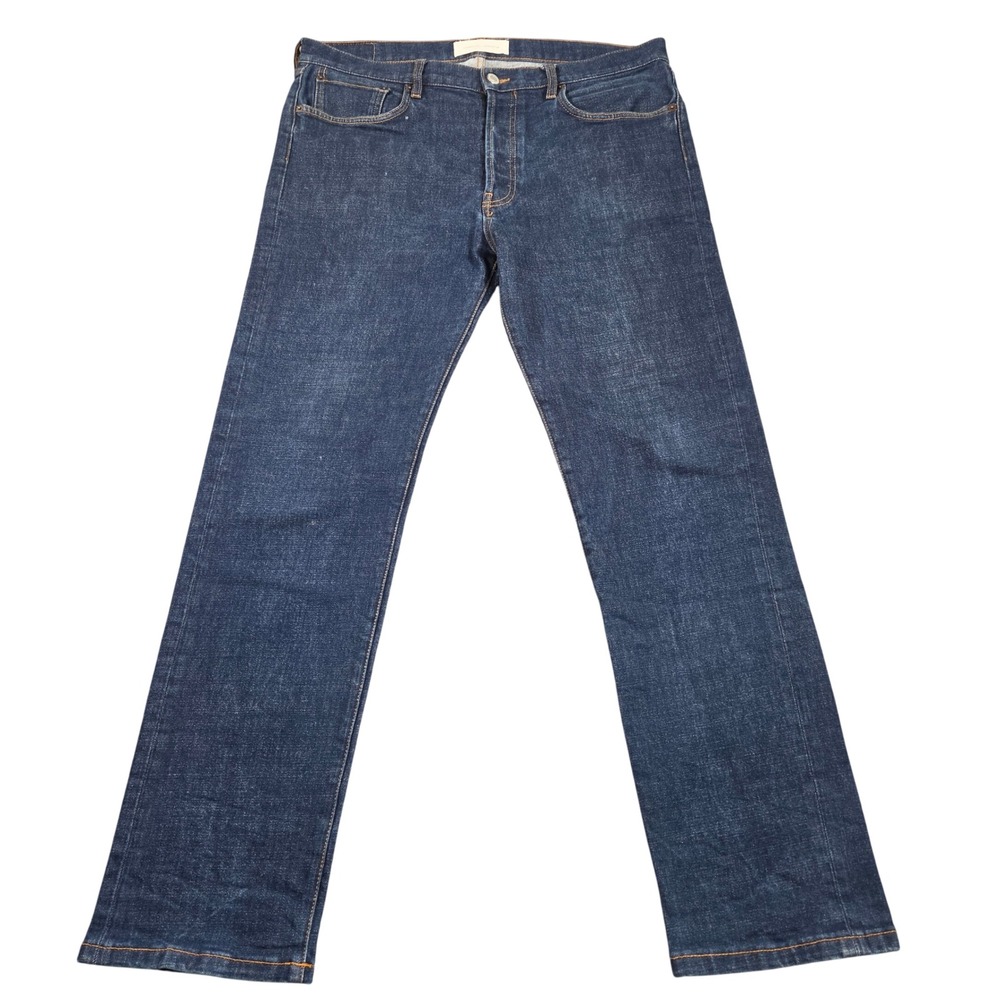 Jeanerica Jeans Mens 34x32 Blue Raw Straight Leg Dark Wash Button Fly CM002